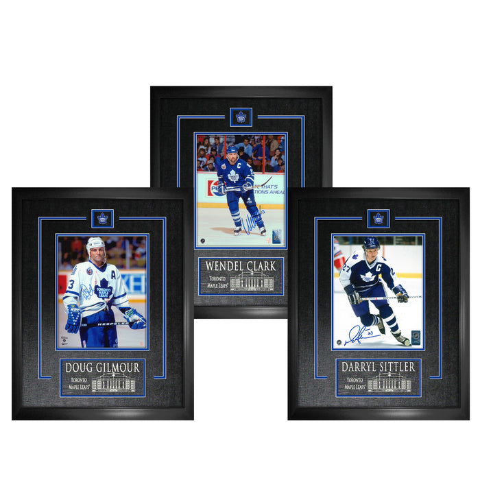 Wendel Clark, Doug Gilmour, and Darryl Sittler Toronto Maple Leafs Signed Framed 8x10 Photo Bundle