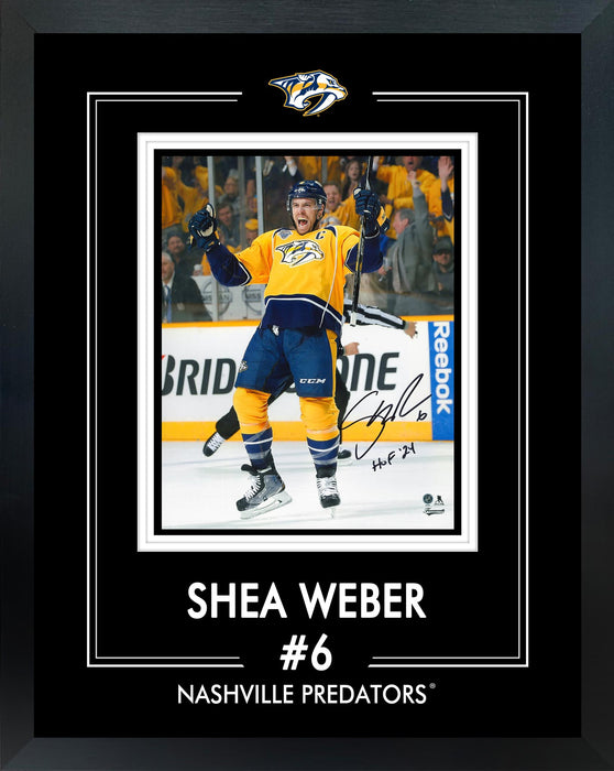 Shea Weber Signed 8x10 Framed PhotoGlass Nashville Predators Celebration-V Insc HOF'24