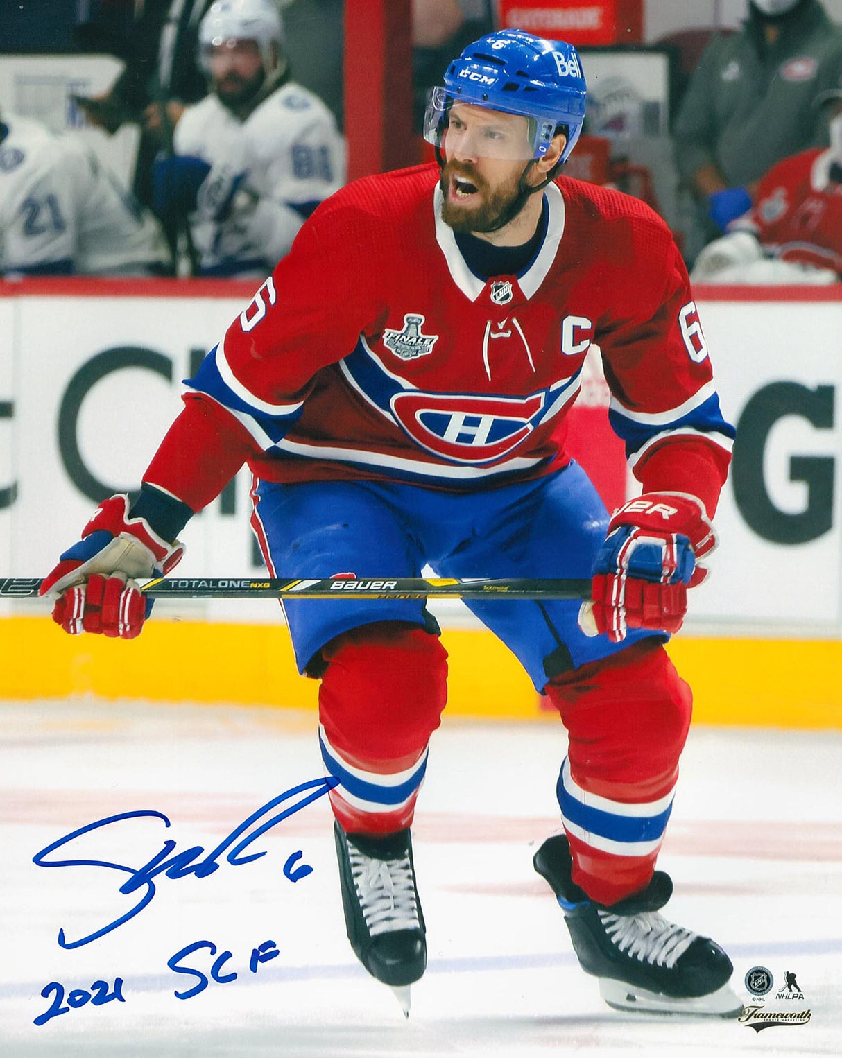 Shea Weber Signed 8x10 Montreal Canadiens Red Action-V Insc 2021 SCF