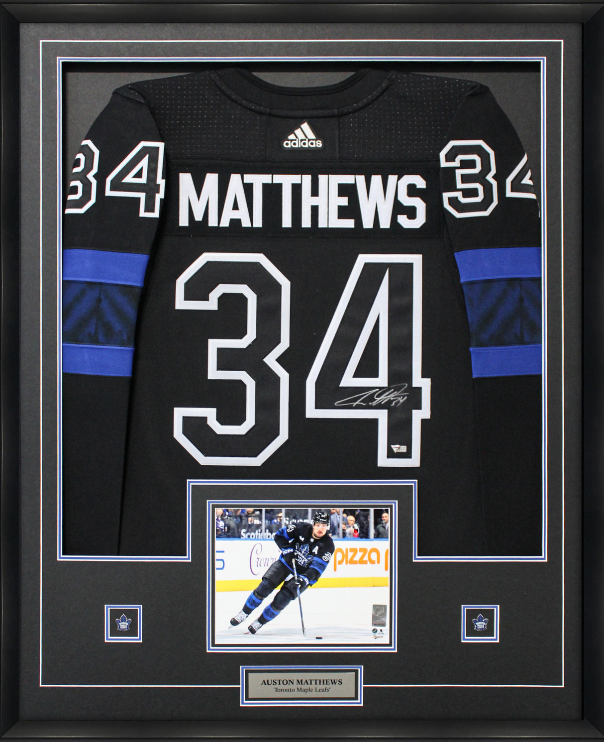 Austom Matthews Signed Jersey Framed Maple Leafs Third Team Adidas with "A"