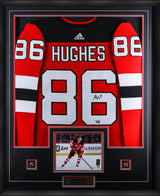 Jack Hughes Signed Framed New Jersey Devils Red Adidas Authentic Jersey