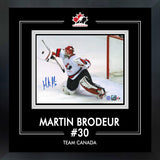 Martin Brodeur Signed 8x10 Framed PhotoGlass Team Canada Blocker Save-H - Frameworth Sports Canada 