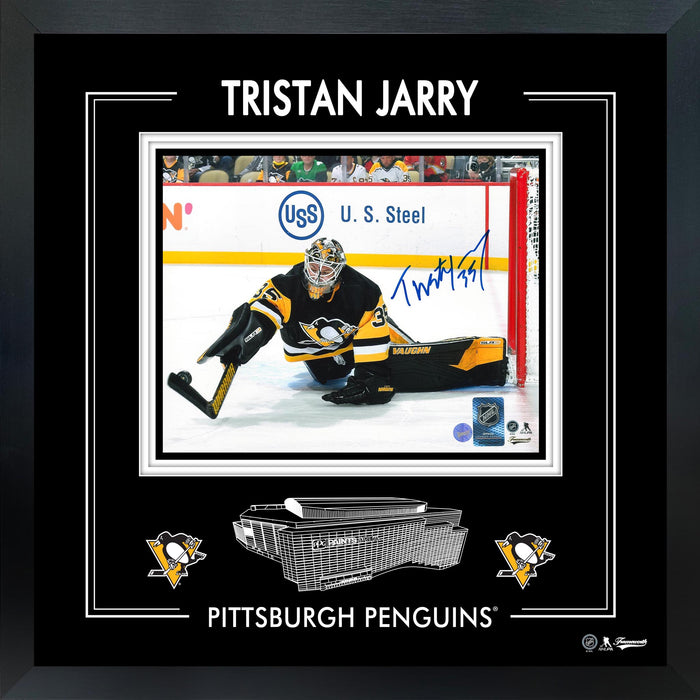 Tristan Jarry Signed 8x10 Framed PhotoGlass Penguins Stick Save-H