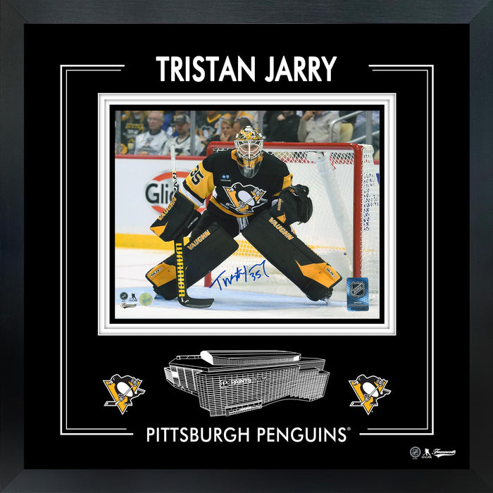 Tristan Jarry Signed 8x10 Framed PhotoGlass Penguins Dark Action-H