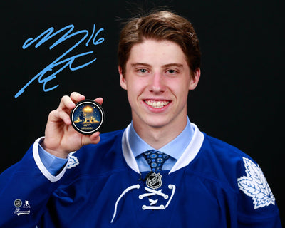 Mitch Marner Signed Unframed 8x10 Leafs Holding Puck (Hanukkah Edition)