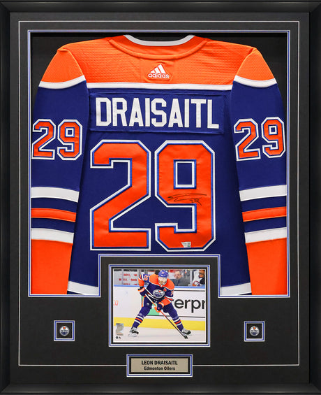 Leon Draisaitl Signed Framed Edmonton Oilers Alternate Blue Adidas Authentic Jersey - Frameworth Sports Canada 