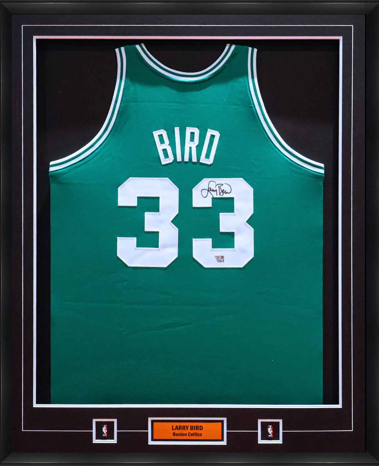 Larry Bird Signed Framed Jersey Boston Celtics Green Authentic Mitchell and Ness