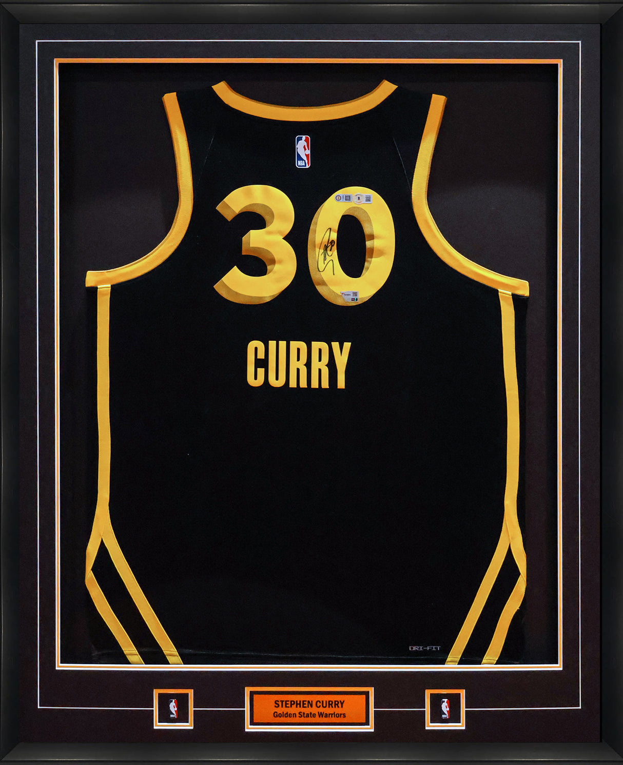 Stephen Curry Signed Framed Jersey Golden State Warriors Black Nike City Edition Swingman