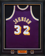 Magic Johnson Signed Framed Jersey Los Angeles Lakers Purple Mitchell and Ness Authentic