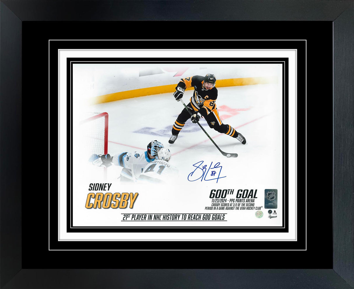 Crosby Signed  Signed 11x14 Framed PhotoGlass 600 Goals (Limited Edition of 16)