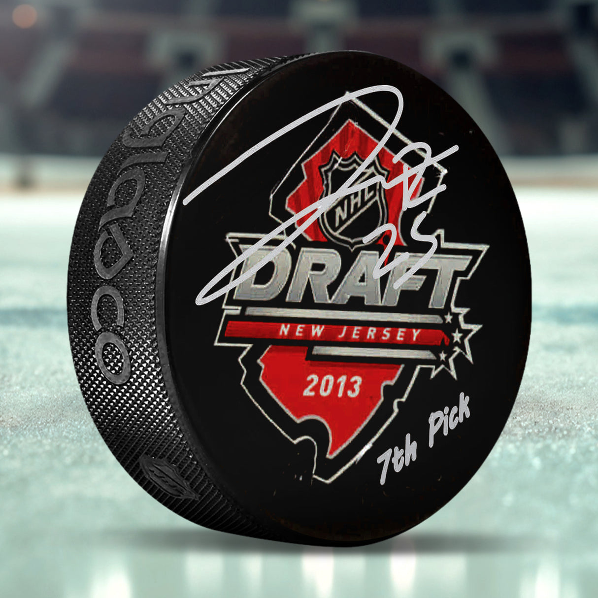 Darnell Nurse Edmonton Oilers Signed 2013 NHL Draft Puck with "7th Pick" Inscribed