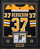 Patrice Bergeron Signed Framed Jersey Bruins Black Fanatics Premium