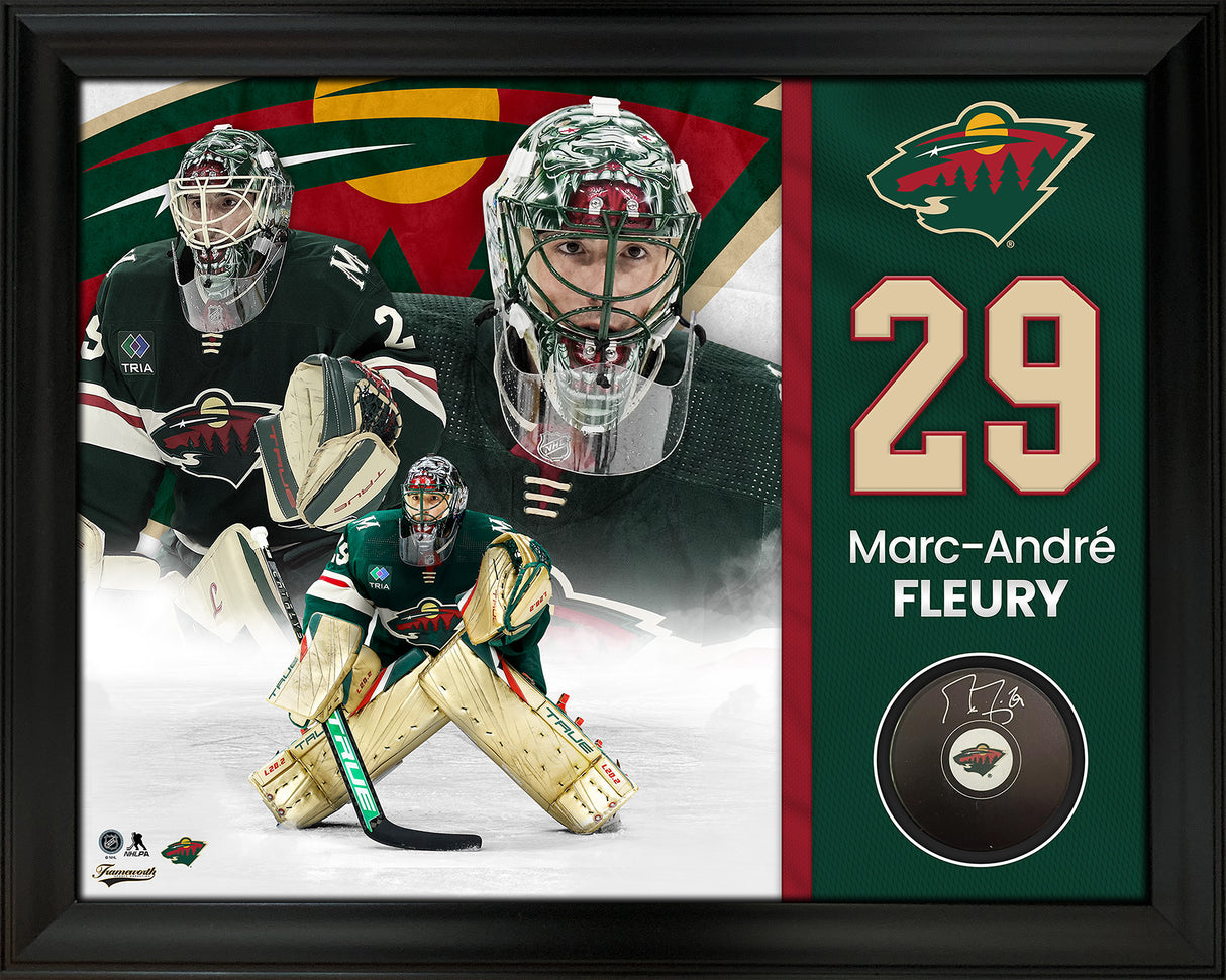 Marc-Andre Fleury Minnesota Wild Signed Hockey Puck Framed