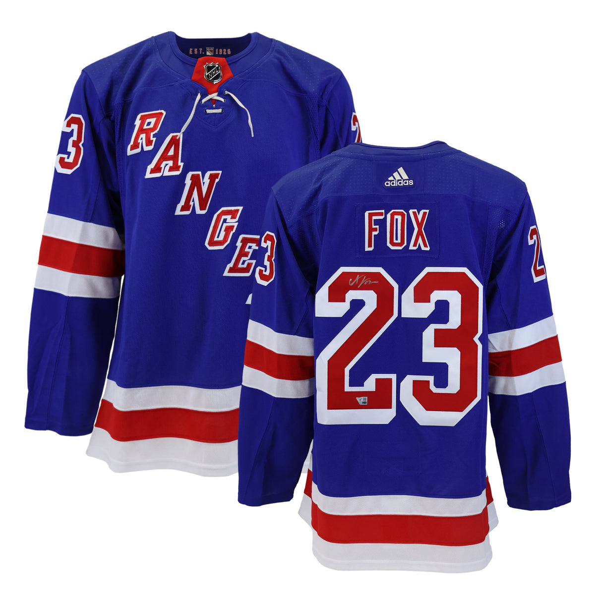 Adam Fox New York Rangers Signed Blue Adidas Authentic Jersey