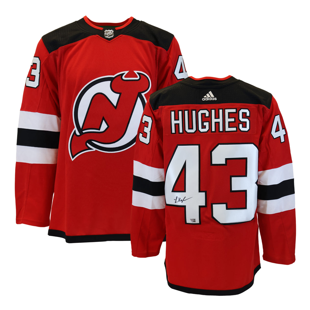 Luke Hughes New Jersey Devils Signed Red Adidas Authentic Jersey