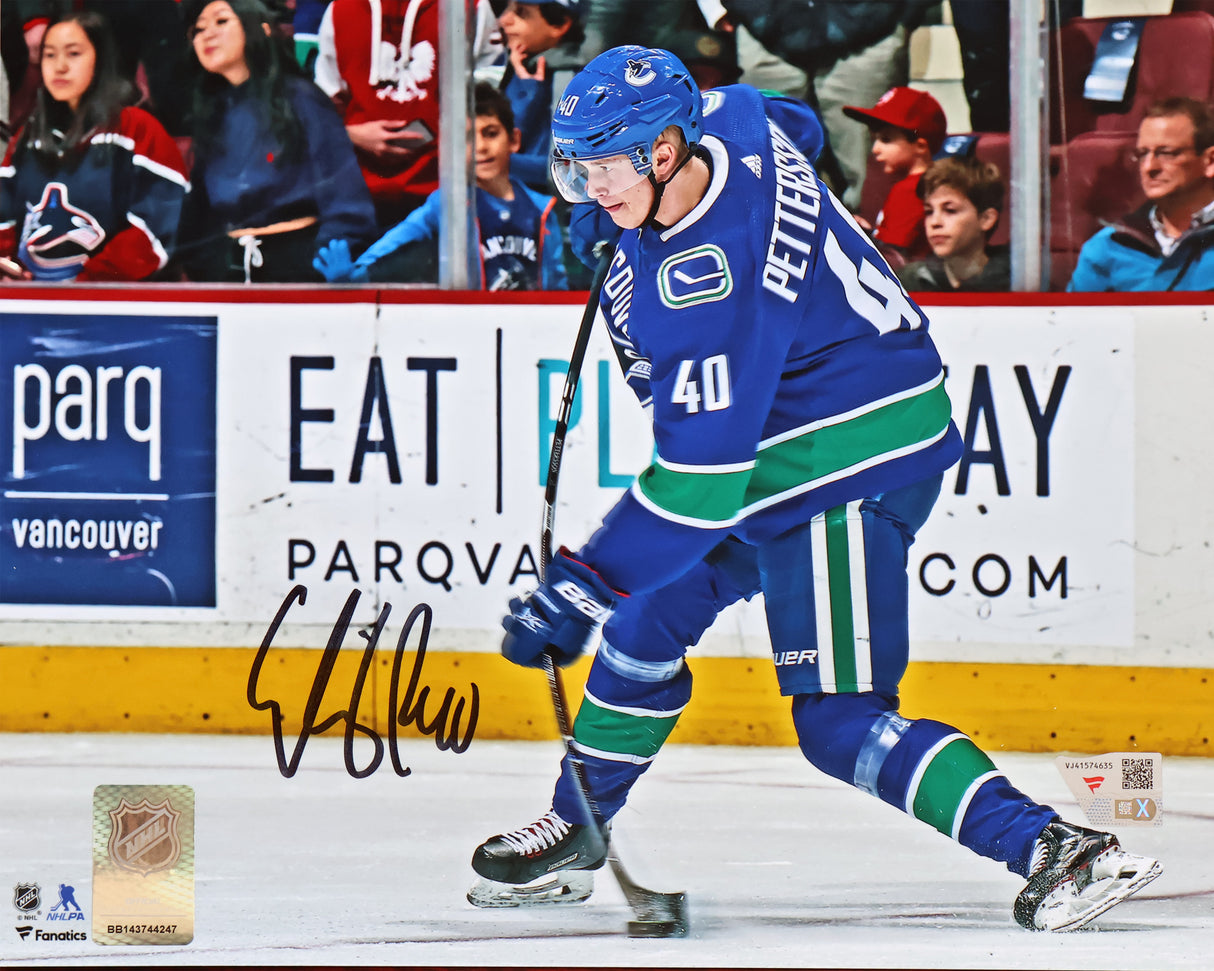 Elias Pettersson Vancouver Canucks Signed 8x10 Blue Jersey Shooting Photograph