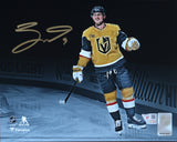 Jack Eichel Vegas Golden Knights Signed 8x10 Gold Jersey Celebration Spotlight Photograph
