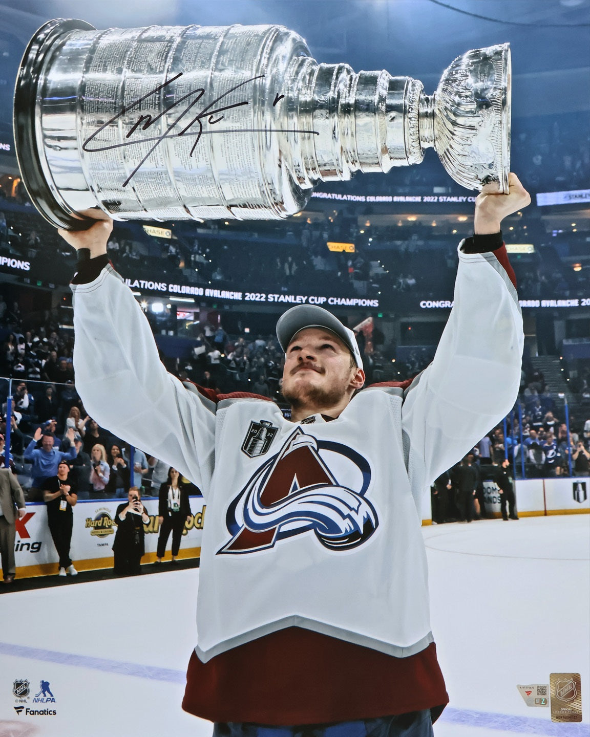 Cale Makar Colorado Avalanche Signed 2022 Stanley Cup Champions 16x20 Raising Cup Photograph