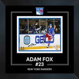 Adam Fox New York Rangers Signed 8x10 Blue Jersey Goal Celebration Photograph Framed
