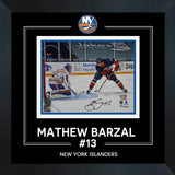 Mathew Barzal New York Islanders Signed 8x10 Goal Between Legs Photograph Framed
