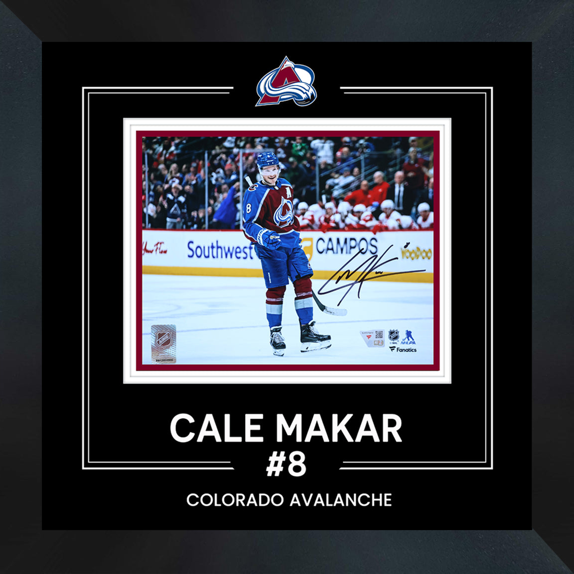 Cale Makar Colorado Avalanche Signed 8x10 Burgundy Celebration Photograph Framed