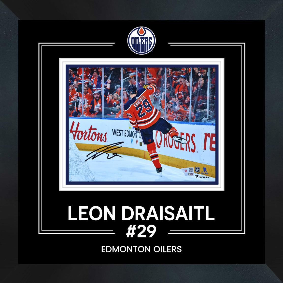 Leon Draisaitl Edmonton Oilers Signed 8x10 Orange Jersey Goal Celebration Photograph Framed