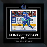 Elias Pettersson Vancouver Canucks Signed 8x10 Blue Jersey Shooting Photograph Framed