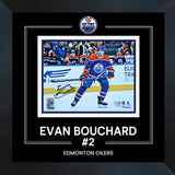 Evan Bouchard Edmonton Oilers Signed 8x10 Royal Jersey Skating Photograph Framed