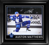 Auston Matthews Toronto Maple Leafs Signed 16x20 One Knee Celebrating Spotlight Photograph Framed