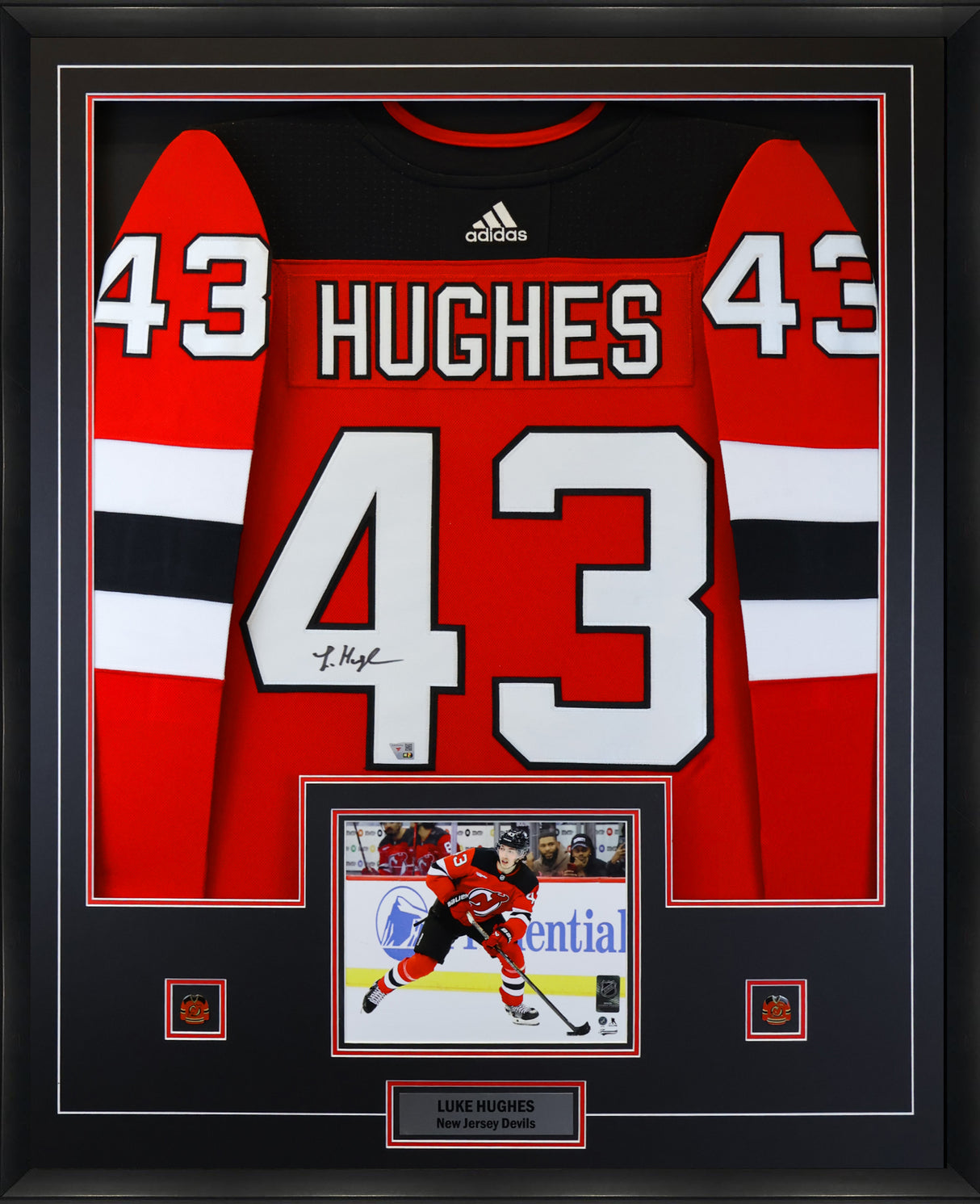 Luke Hughes New Jersey Devils Signed Red Adidas Authentic Jersey Framed