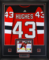 Luke Hughes New Jersey Devils Signed Red Adidas Authentic Jersey Framed