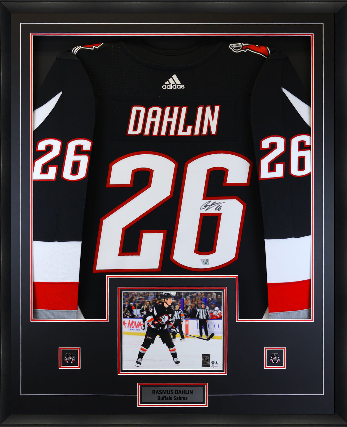 Rasmus Dahlin Buffalo Sabres Signed Black Alternate Adidas Authentic Jersey Framed