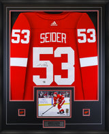 Moritz Seider Detroit Red Wings Signed Red Adidas Authentic Jersey Framed