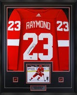 Lucas Raymond Detroit Red Wings Signed Red Adidas Authentic Jersey Framed