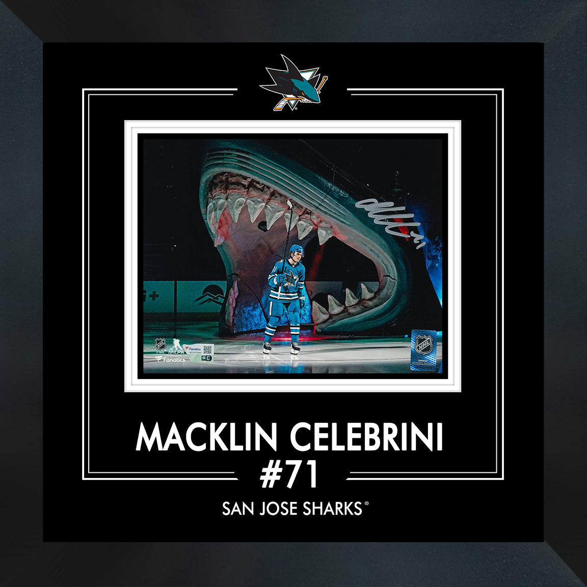 Macklin Celebrini Signed 8x10 Framed PhotoGlass Sharks Skating On Ice-H