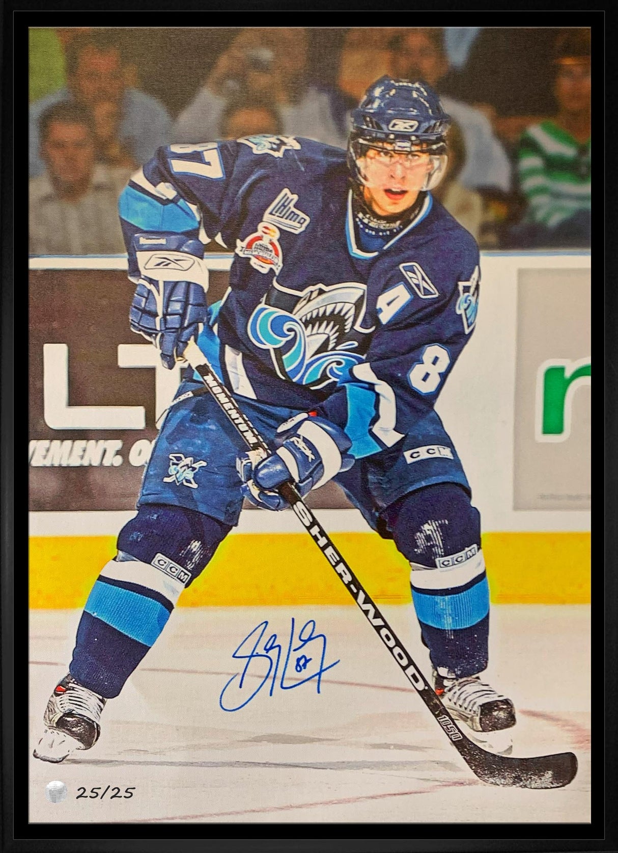 Sidney Crosby Signed 20x29 Framed Canvas Oceanic Blue Action (Limited Edition of 25)