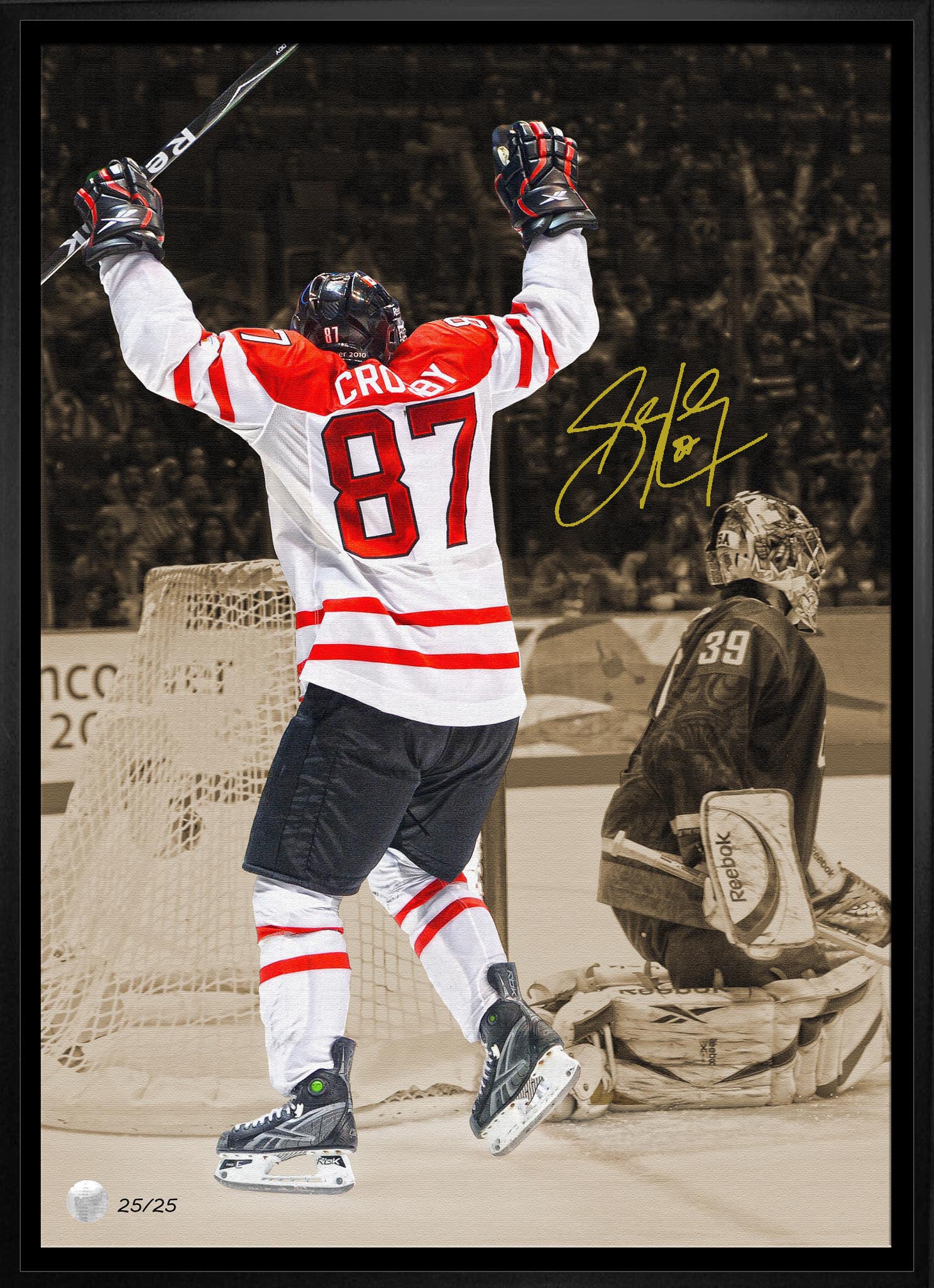 Sidney Crosby Signed 20x29 Framed Canvas 2010 Golden Goal