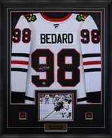 Connor Bedard Signed Jersey Framed Chicago Blackhawks White Fanatics Premium