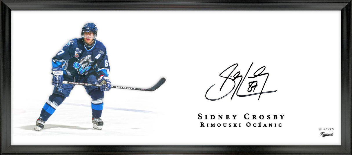 Sidney Crosby Signed 18x44 Framed Print Rimouski Blue Oversize Signature (Limited of Edition 25)
