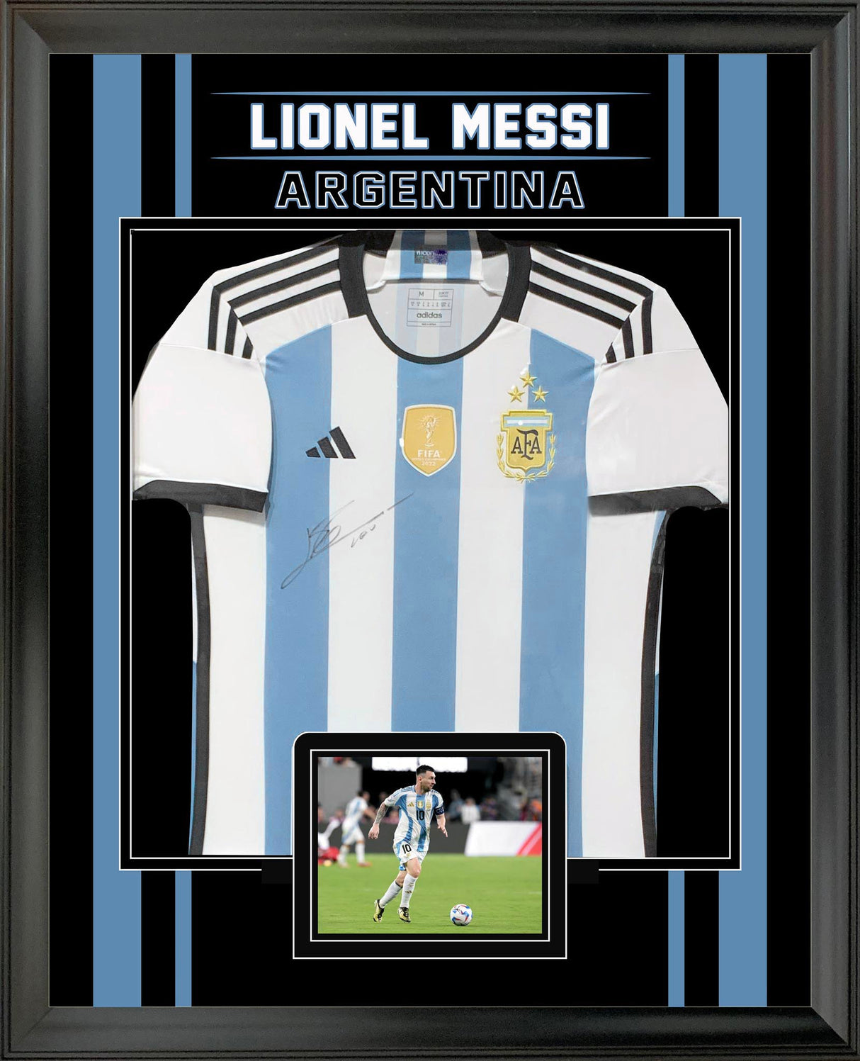 Framed Lionel Messi Signed 2022 Jersey 🏆 3-Star Edition – Icons