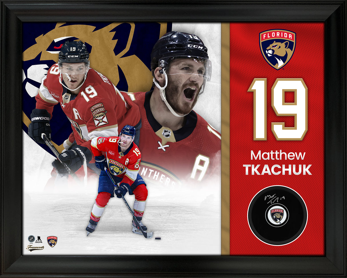 Matthew Tkachuk Florida Panthers Signed Hockey Puck Framed