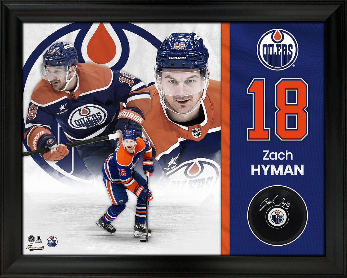 Zach Hyman Edmonton Oilers Signed Hockey Puck Framed