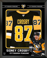 Deep shadow box with yellow accent borders, black matting, and jersey-photo vertical composition