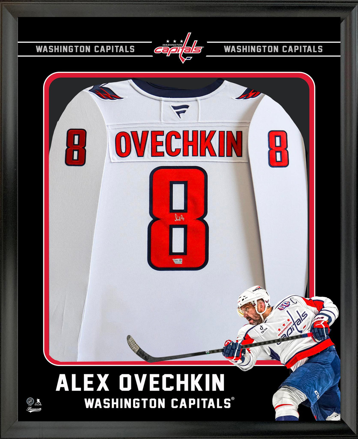 Alexander Ovechkin Signed Framed 34x42 Photo Glass Washington Capitals Away Fanatics Premium Jersey - AUCTION