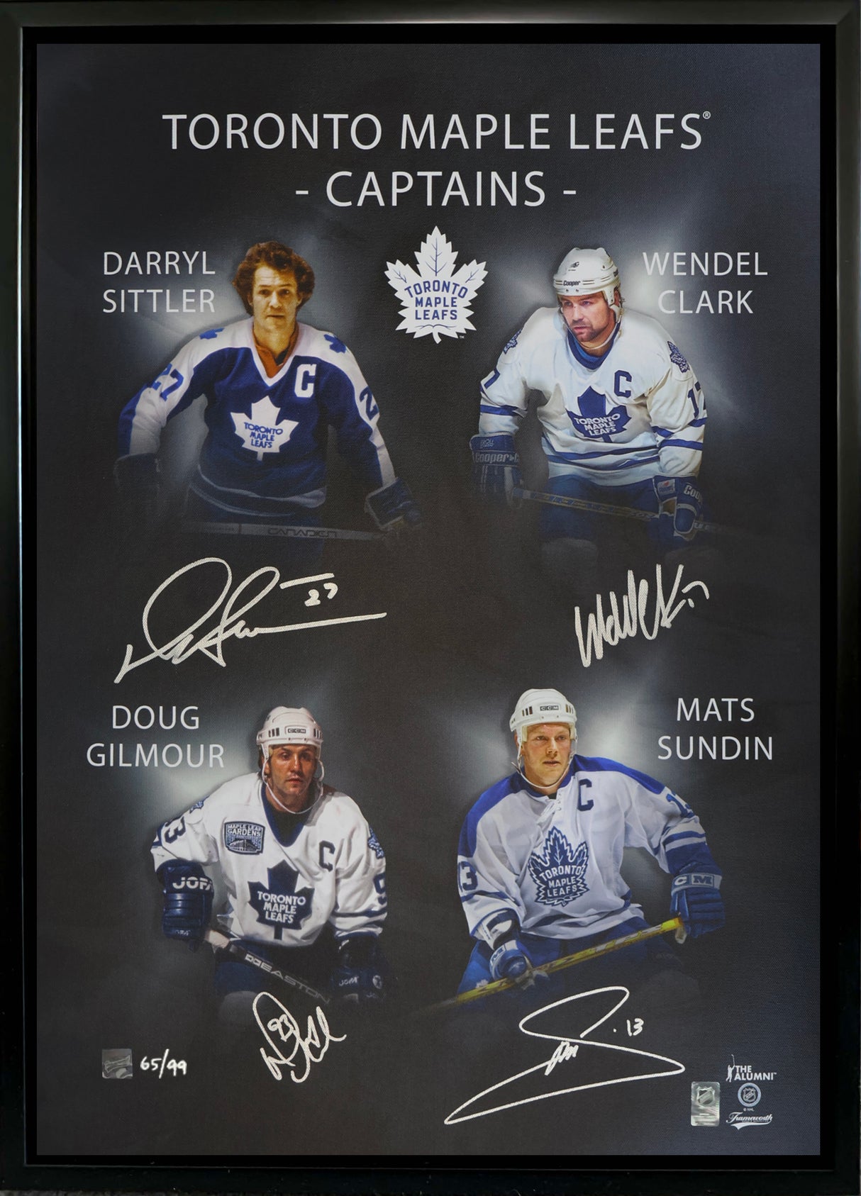 Mats Sundin / Darryl Sittler / Wendel Clark / Doug Gilmour Signed Framed 20x29 Canvas Toronto Maple Leafs Captains (Limited Edition of 99)