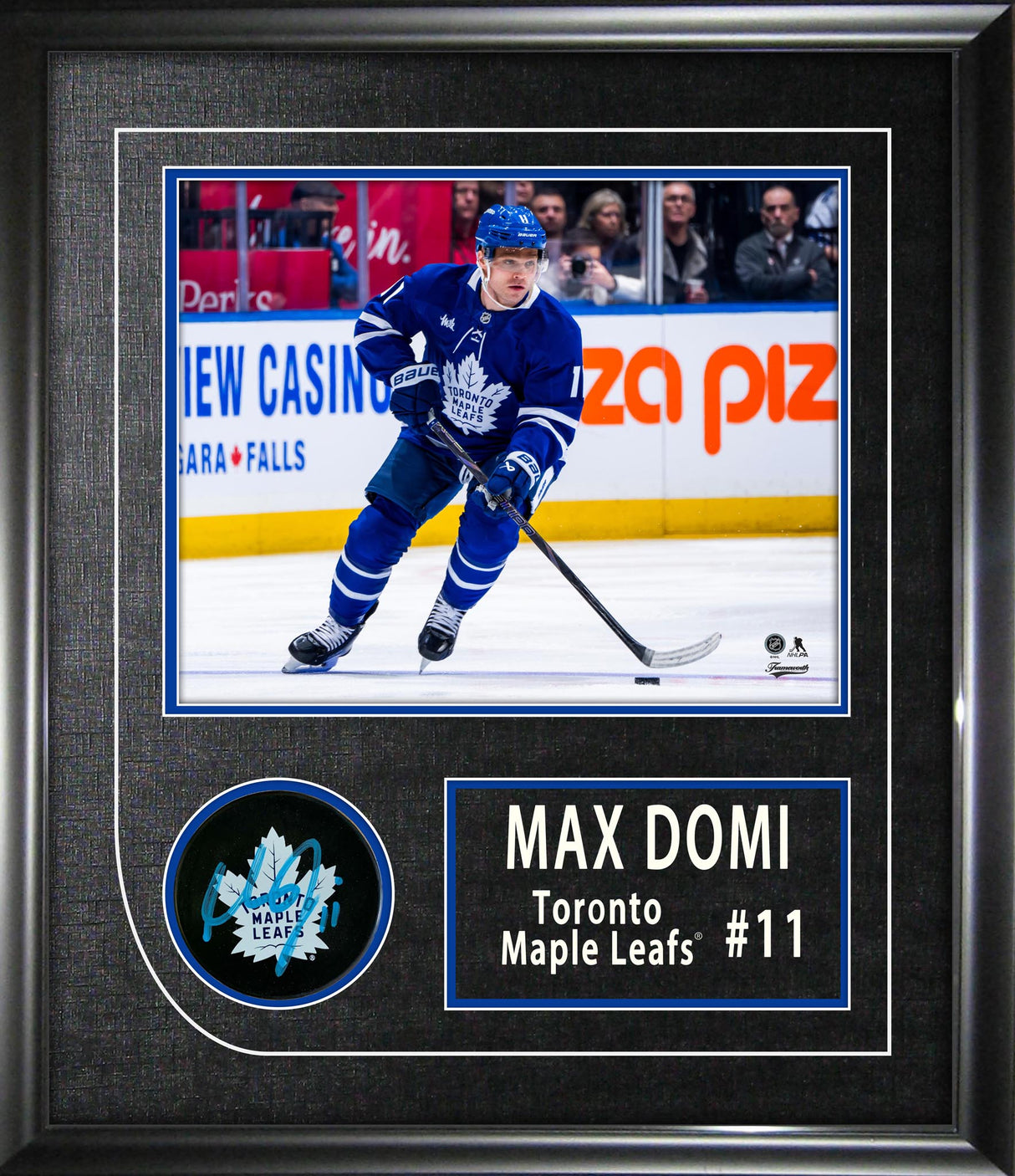 Max Domi Signed Puck Etched Mat Toronto Maple Leafs