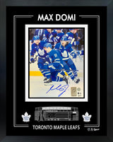Max Domi Signed 8x10 Framed PhotoGlass Toronto Maple Leafs Sideview Celebration-V