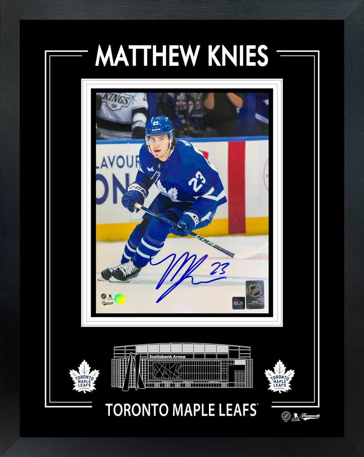 Matthew Knies Signed 8x10 Framed PhotoGlass Maple Leafs Crouching-V