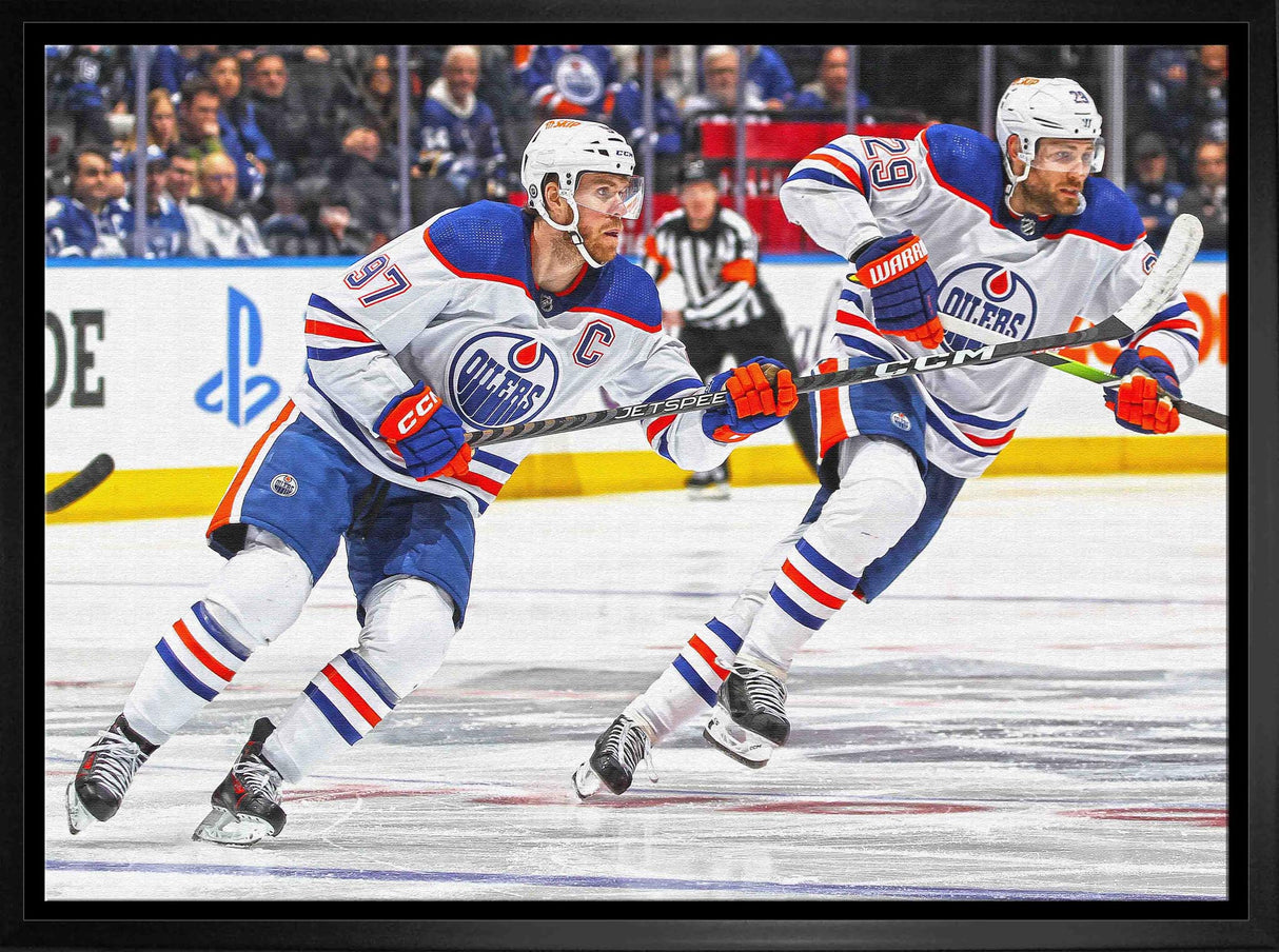 McDavid,C & Draisaitl,L 20x29 Framed Canvas Oilers Action-H