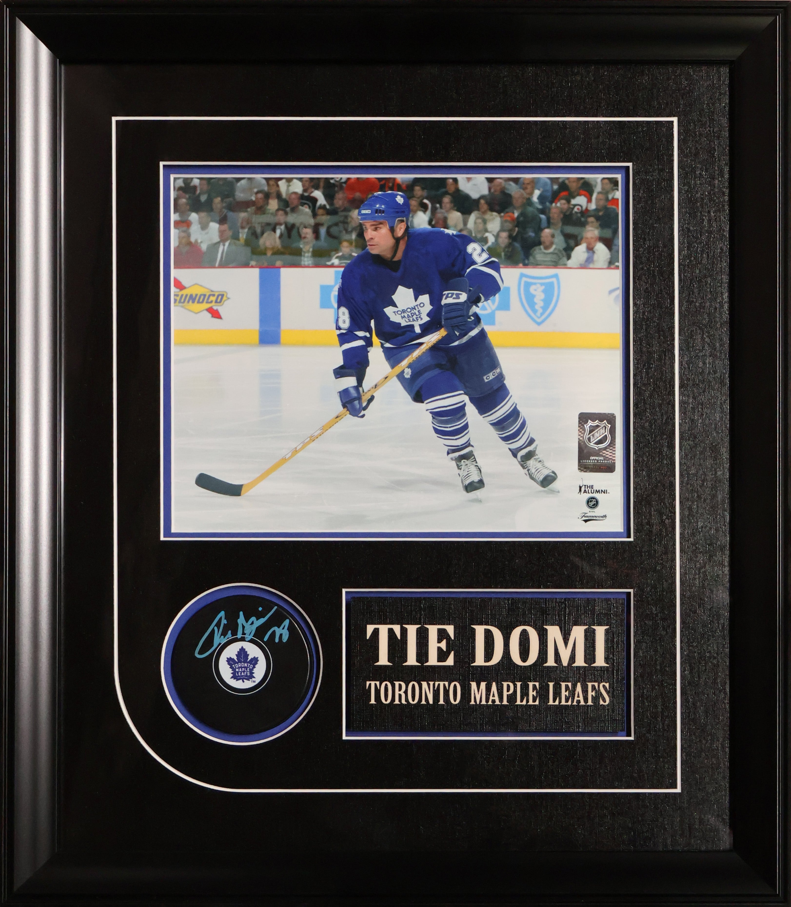 Tie Domi Signed Puck Framed 17x19.5